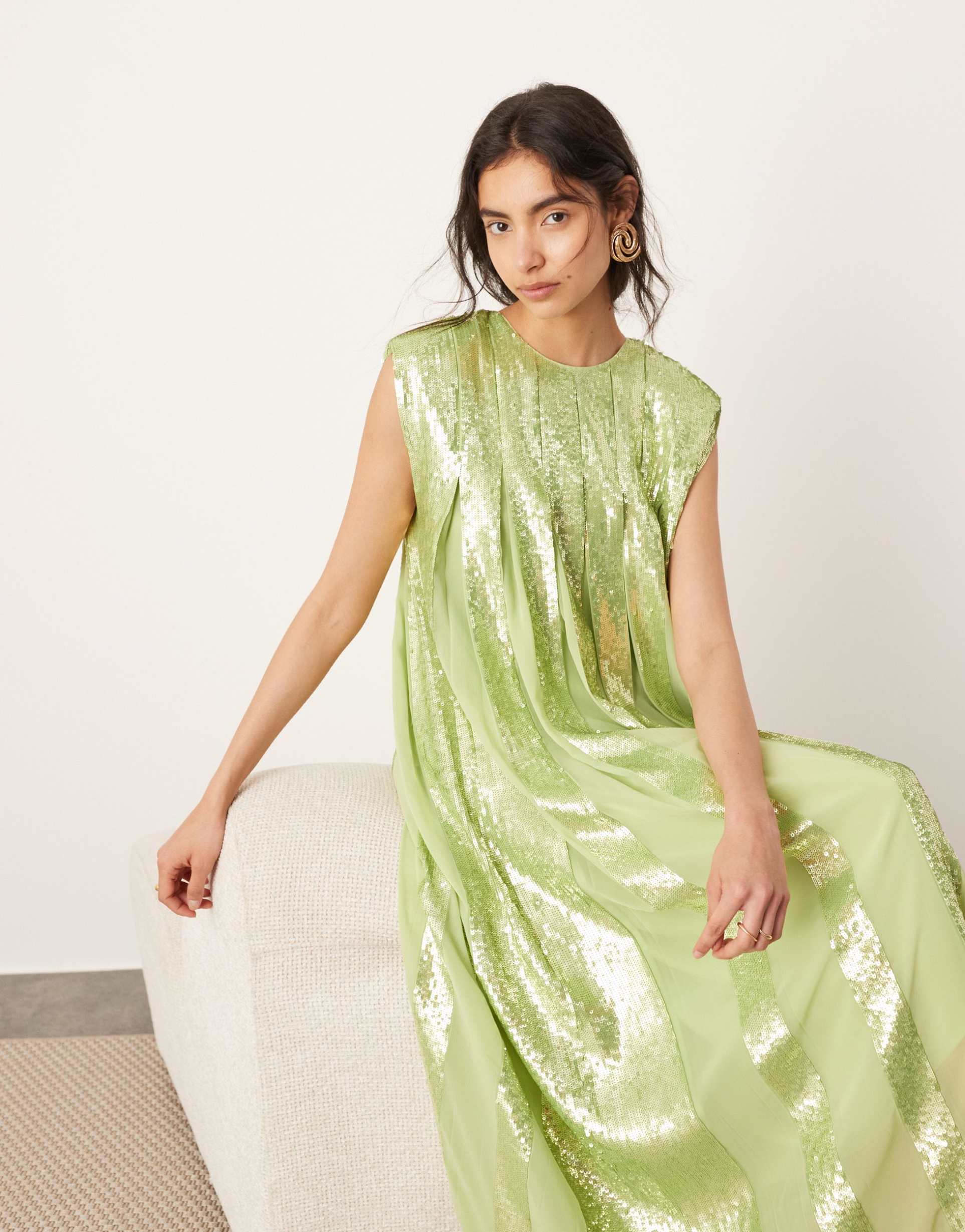 asos edition embellished allover sequin pleat maxi dress in green