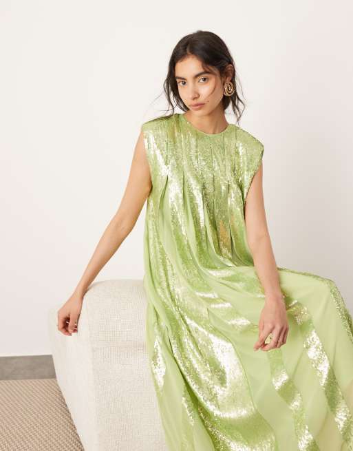 ASOS EDITION embellished allover sequin pleat maxi dress in green