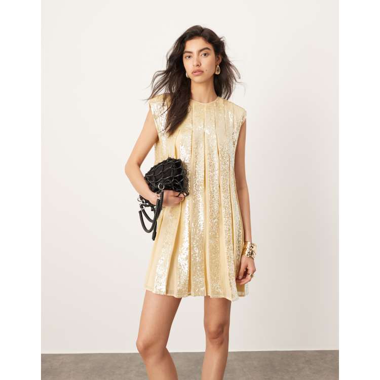 Asos pleated trapeze mini dress hotsell