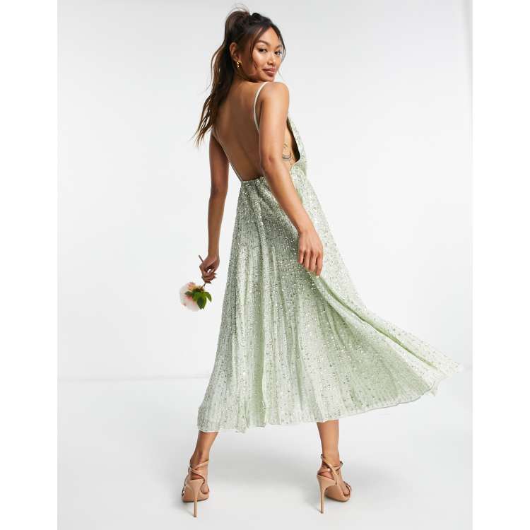 ASOS Edition eyelet cami maxi dress with ruched waist in sage green