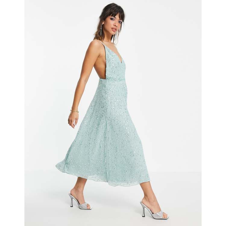 ASOS EDITION Embellished Cami Midi Dress In Sage Green for Women