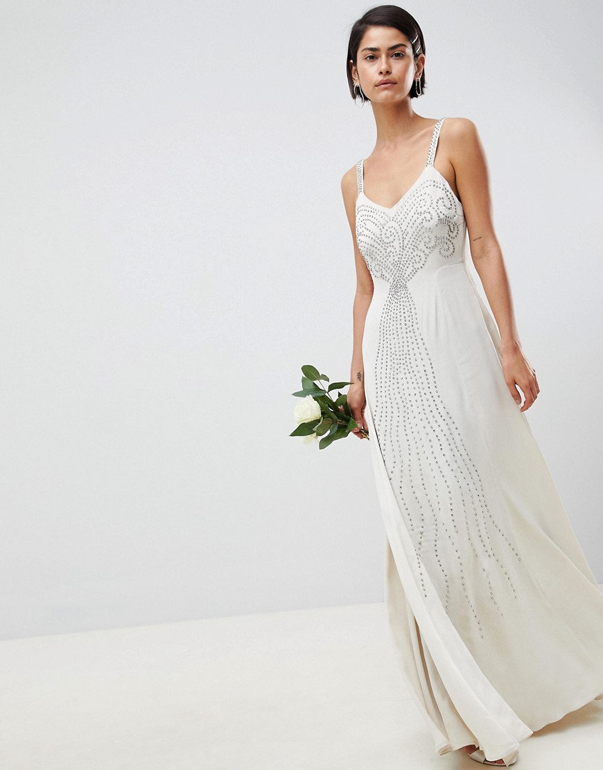 ASOS EDITION embellished cami wedding dress-Cream