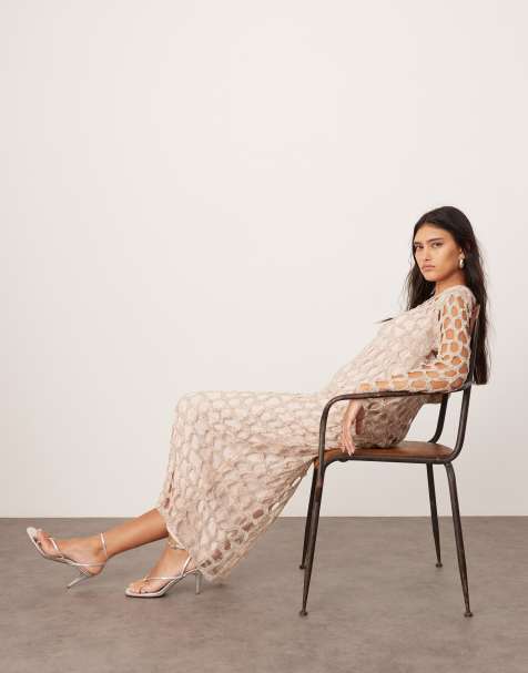 ASOS EDITION embellished circle cut work midaxi dress in silver - view 1