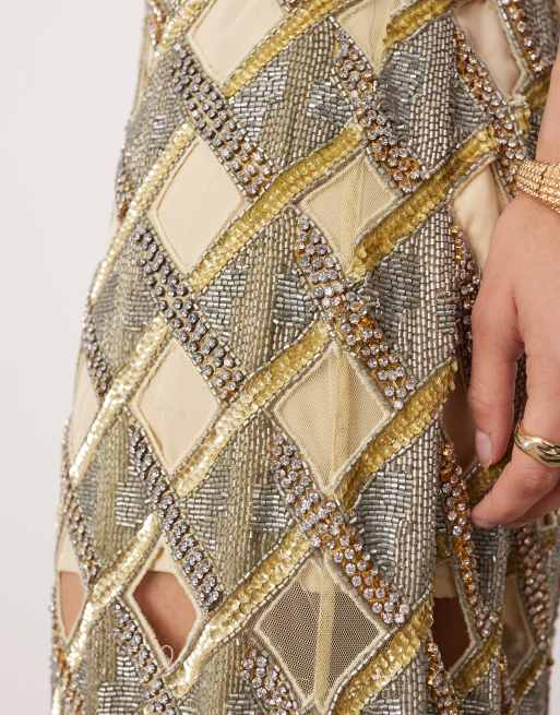 ASOS EDITION embellished cutwork halterneck maxi dress in gold, 3 of 4