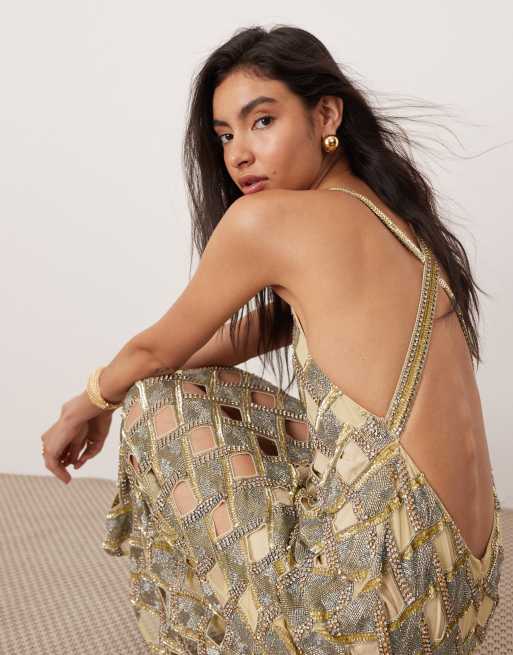 Asos edition sequin cutwork open back mini dress online