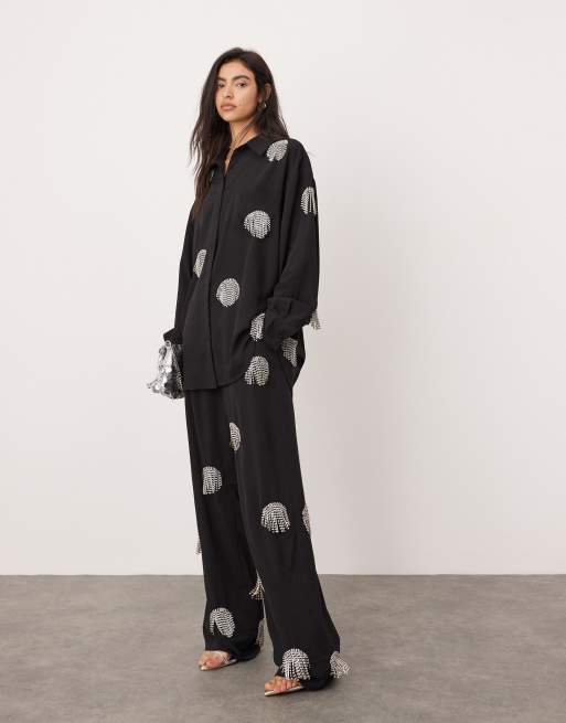 ASOS EDITION embellished diamante fringe spot wide leg trouser co-ord in black, 5 of 5