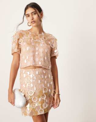  ASOS EDITION embellished disc boxy tshirt and mini skirt in pink