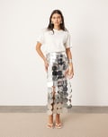 [ASOS EDITION] ASOS EDITION embellished disc fringe midi skirt with hem detail in silver 6 Silver