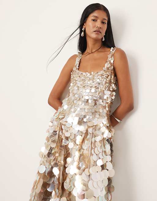 embellished and sequin dresses 3D Floral Fitted Gown by Elizabeth K GL3025 XL / Rose Gold Curvy Eligible for Returns/Exchanges Sequin Embellished Short Dress 5057S