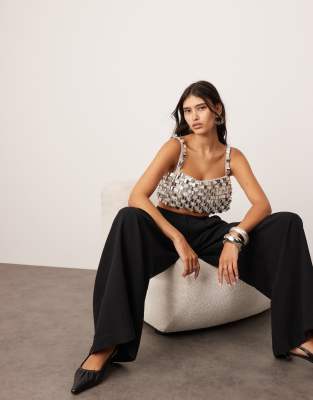 ASOS EDITION ASOS EDITION embellished futurist square neck crop top in silver