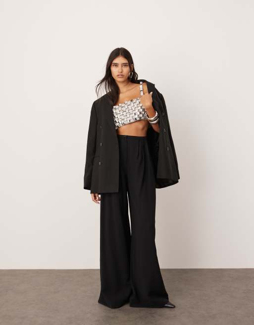 ASOS EDITION embellished futurist square neck crop top in silver, 3 of 4