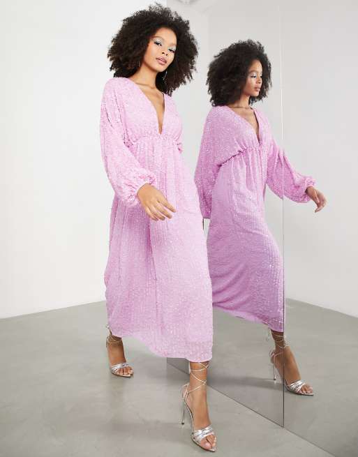 COS Gathered Midi Dress in PINK