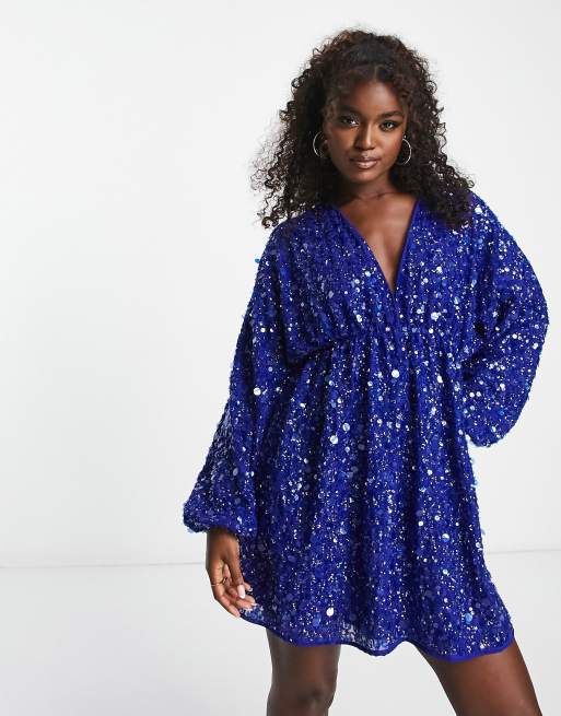 ASOS EDITION waisted blouson sleeve floral embellished mini dress