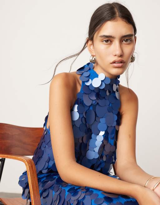 Asos navy sequin dress sales