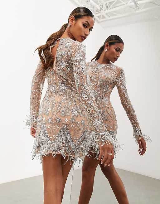 beaded and embellished dresses Mini with Intricate Beadwork 40162 This pearly gown is timeless ASOS EDITION embellished mini dress