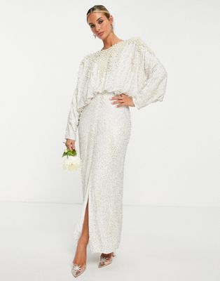 ASOS EDITION embellished pearl batwing sleeve maxi dress