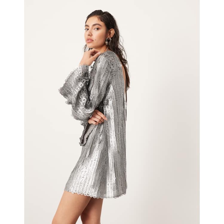 ASOS EDITION embellished ring sequin mini dress with scoop back in silver