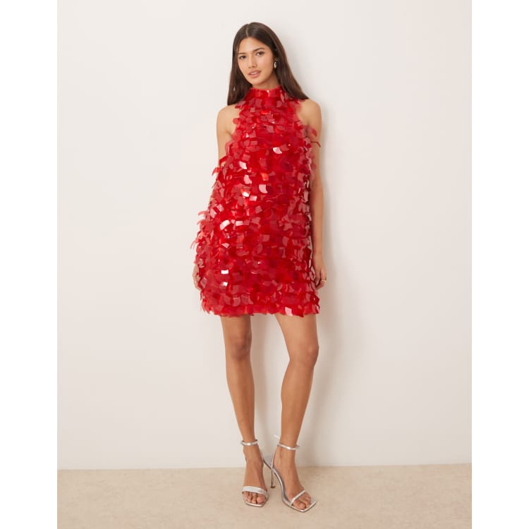 strapless open back dress ASOS EDITION backless mini dress in sequin shard in pink main image 0