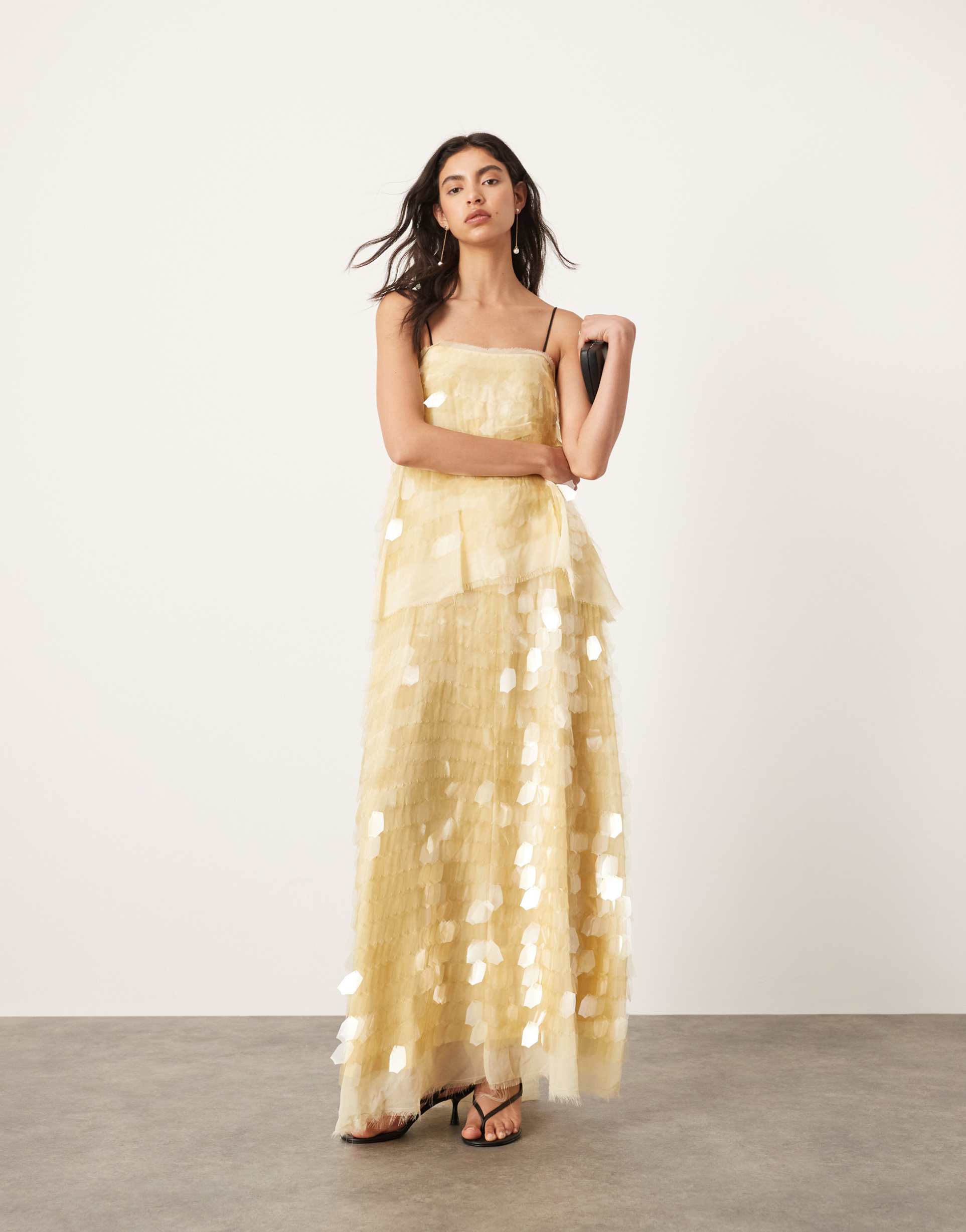 asos edition embellished shard sequin layered cami maxi dress in pastel yellow