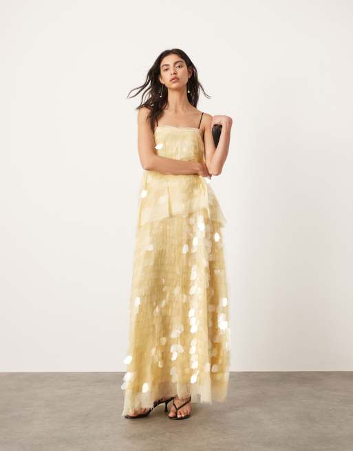 ASOS EDITION embellished shard sequin layered cami maxi dress in pastel yellow ASOS