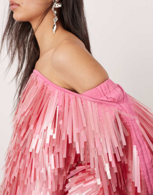 ASOS EDITION embellished shard sequin mini dress with oversized sleeves in pink