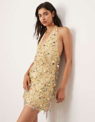 Asos Edition Embellished Stone Halterneck Mini Dress In Multi - Discount £29