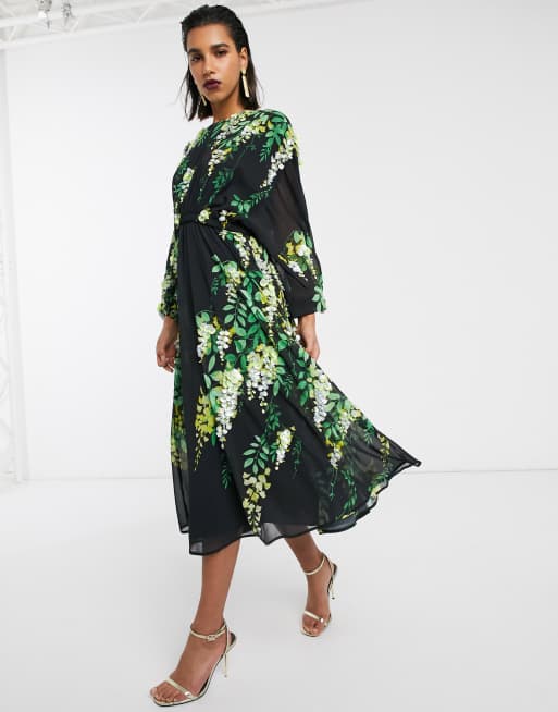 Crew neck floral embellished best sale midi dress