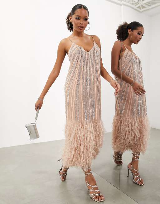 Asos design cami feather embellished sales maxi dress