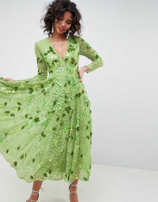 Asos green 2025 embellished dress