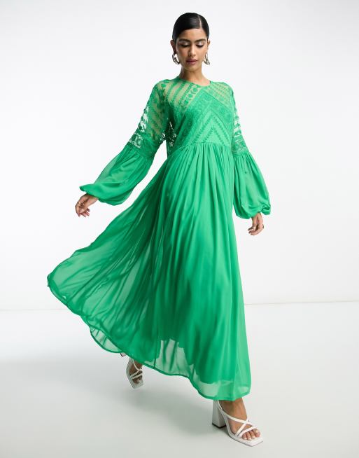 ASOS EDITION shirred front maxi dress in bright green