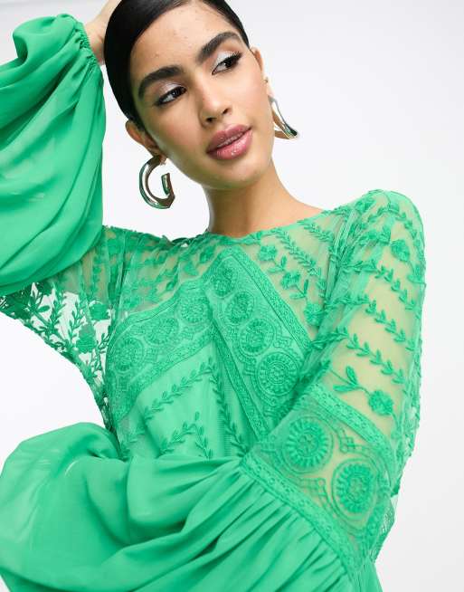 ASOS EDITION embroidered bodice oversized maxi dress in green