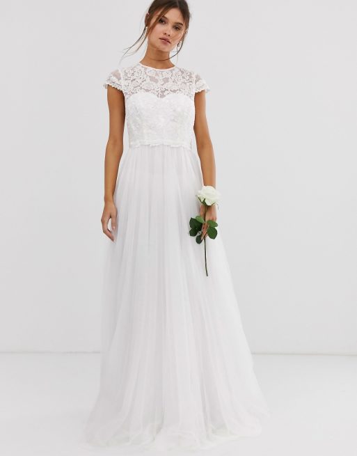 ASOS EDITION embroidered bodice wedding dress with mesh ASOS EDITION embroidered bodice wedding dress with mesh