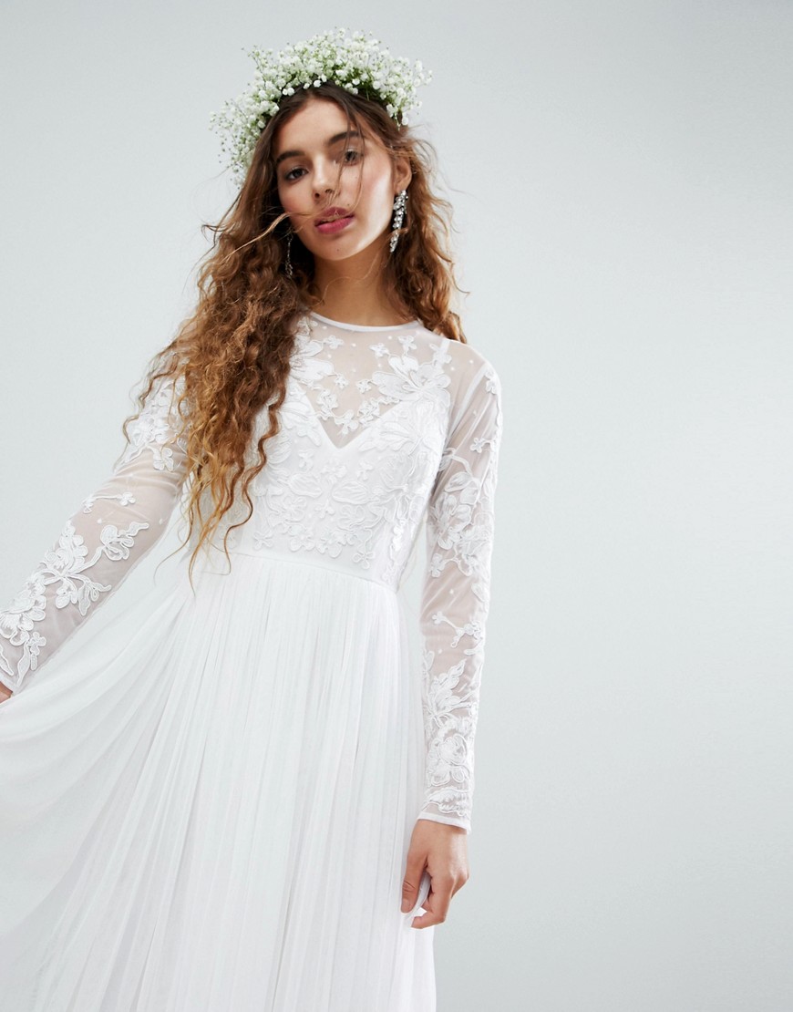 ASOS EDITION Embroidered Bodice Wedding Maxi Dress-White