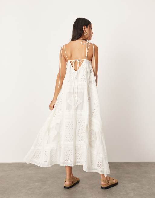 ASOS EDITION embroidered cami hanky hem midi dress in white ASOS