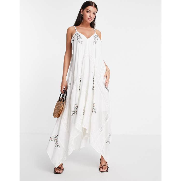 ASOS EDITION embroidered cami midi dress with lace detail in white