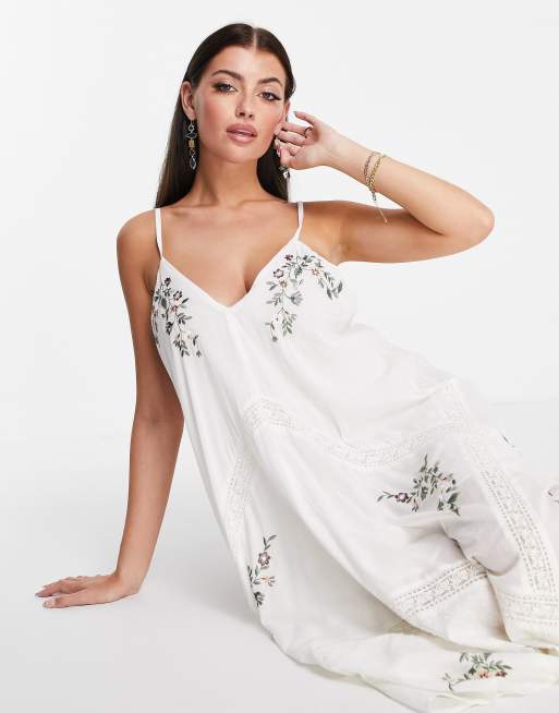 ASOS EDITION embroidered cami midi dress with lace detail in white