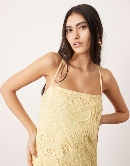 ASOS EDITION embroidered cut work cami column maxi dress in yellow