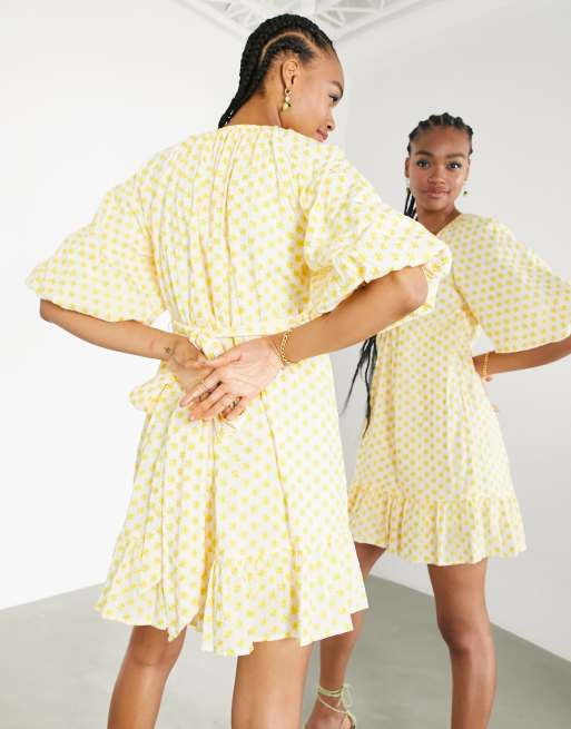 Asos yellow cheap embroidered dress