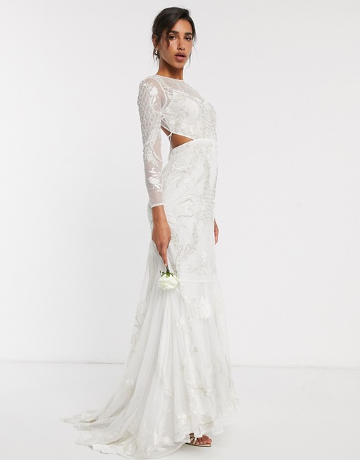 ASOS DESIGN embroidered & embellished fishtail wedding dress - WHITE