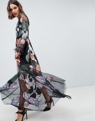 sheer floral maxi dress
