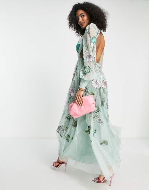 Asos floral embroidered maxi dress sale