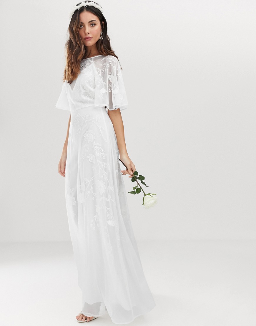 ASOS EDITION embroidered flutter sleeve wedding dress-White
