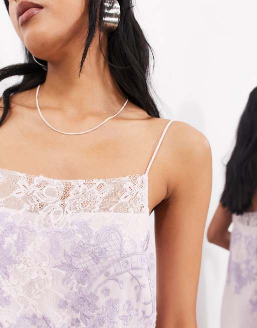 ASOS EDITION embroidered lace and sequin panelled cami column midi dress in lilac ASOS