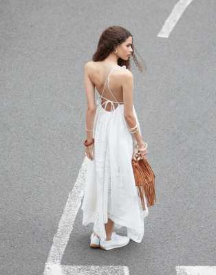 ASOS EDITION embroidered lace panel maxi dress with open back detail and  asymmetric hem in white | ASOS