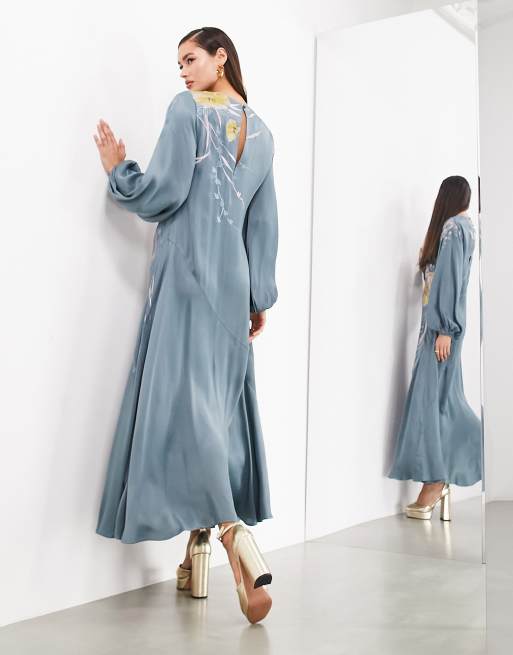 sachin and babi light blue dress Asos Design Midi Dress With Pretty Floral And Bird Embroidery Shop Asos  Bird Dress Sale ASOS SALON Embellished Bird Floral Maxi main image 1