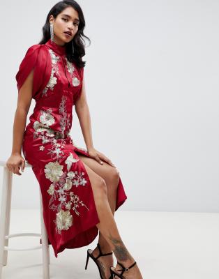 asos red embroidered dress