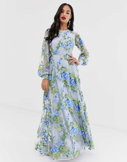 Asos edition floral embroidered shop maxi dress with open back