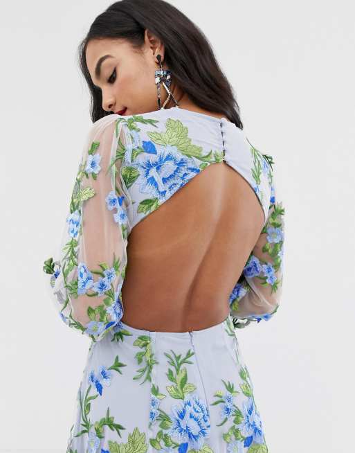 Asos edition floral embroidered maxi dress with hot sale open back