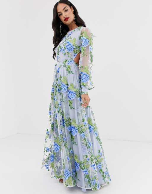 Asos edition floral embroidered maxi dress with 2024 open back