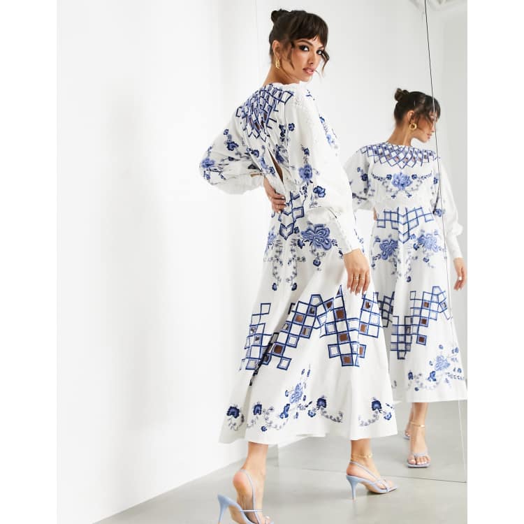 ASOS EDITION embroidered midi dress with cutwork and lace